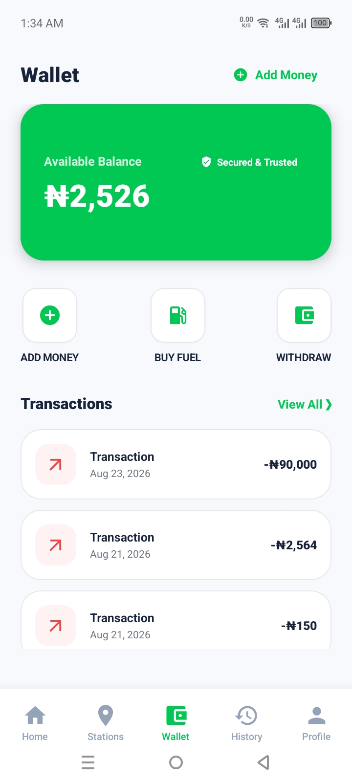 Wallet & Savings Screen